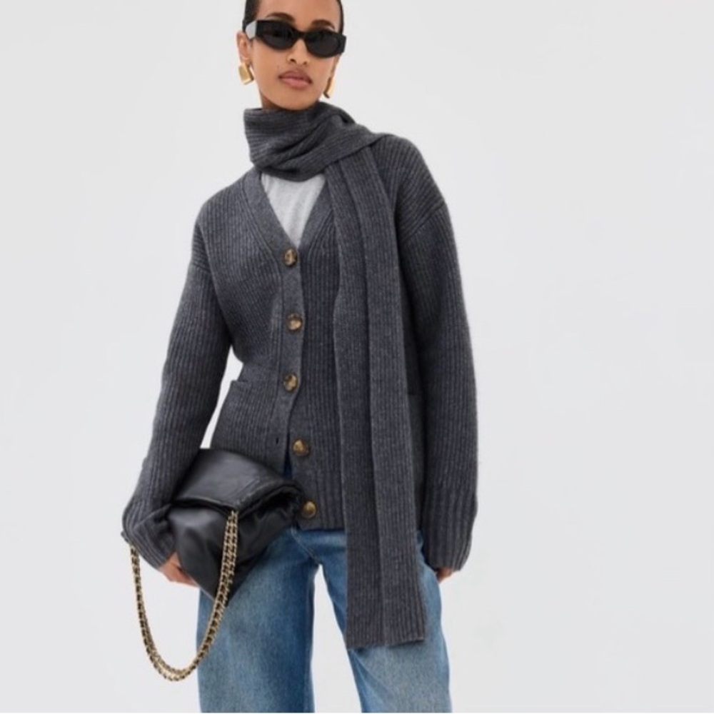 Veronica Beard Annalise Cashmere/Wool Blend Sweater with Attached Scarf